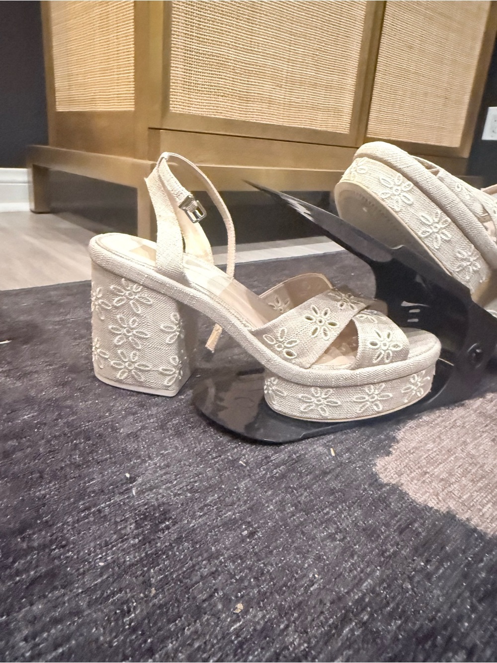 Dolce Vita Beige Embroidered Platform Heels